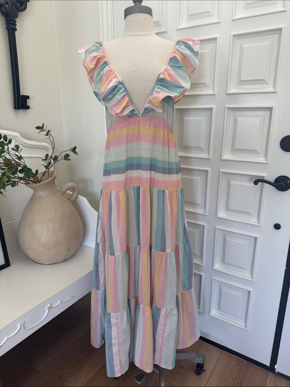 J.Crew Ruffle Beach Coverup in color Sunset Stripe